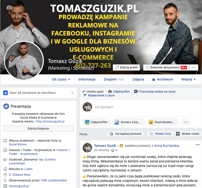 profil prywatny na facebooku Tomasz Guzik